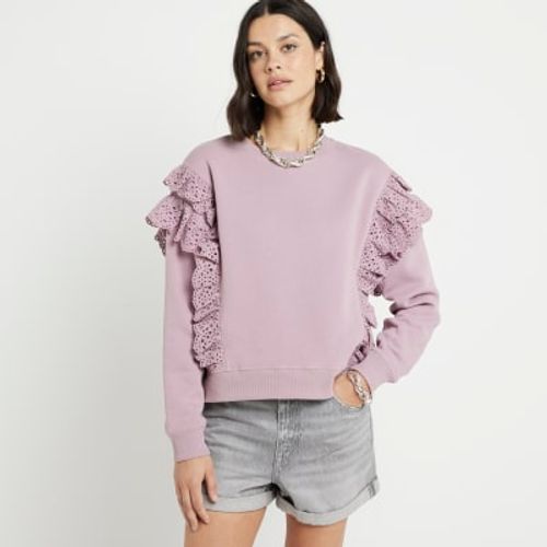 River Island Womens Pink Broderie Frill Trim Sweatshirt