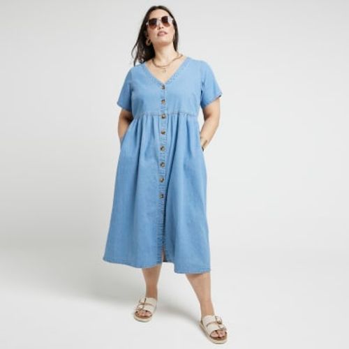 River Island Womens Plus Blue Denim Button Up Skater Midi Dress