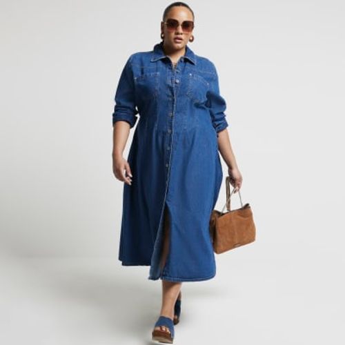 River Island Womens Plus Blue Denim Midi Shirt Dress