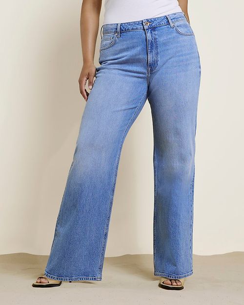 River Island Womens Plus Blue Mid Rise Straight Leg Jeans