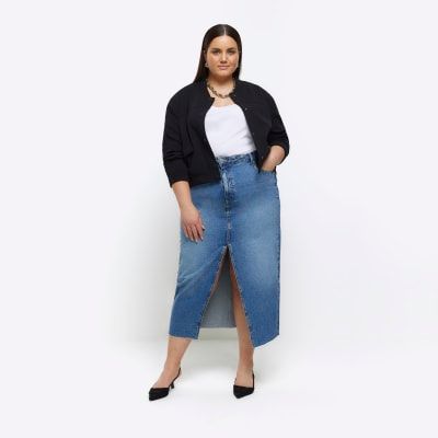 River Island Denim Cargo Midi Skirt - Light Wash | very.co.uk