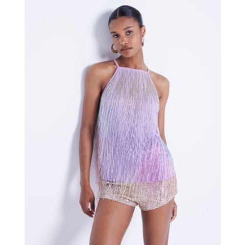 River Island Womens Purple Bead Fringe Halter Neck Top