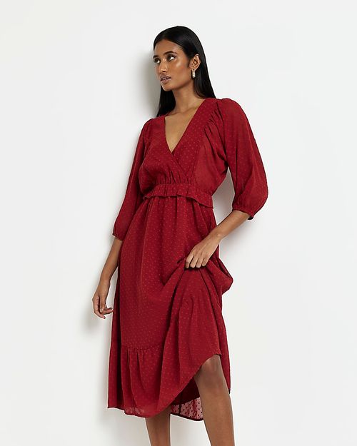 River Island Red Frill Wrap Midi Dress | £53.00 | Buchanan Galleries