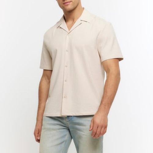 Mens River Island Beige Regular Fit Seersucker Revere Shirt