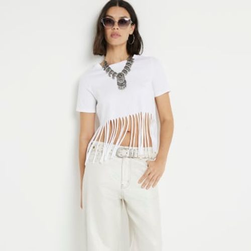 River Island Womens White Fringe Hem T-Shirt