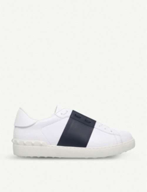 Valentino Mens White and Navy Blue Contrast-Stripe Leather Trainers, Size: EUR 46 / 12 UK MEN £450.00 | Bullring