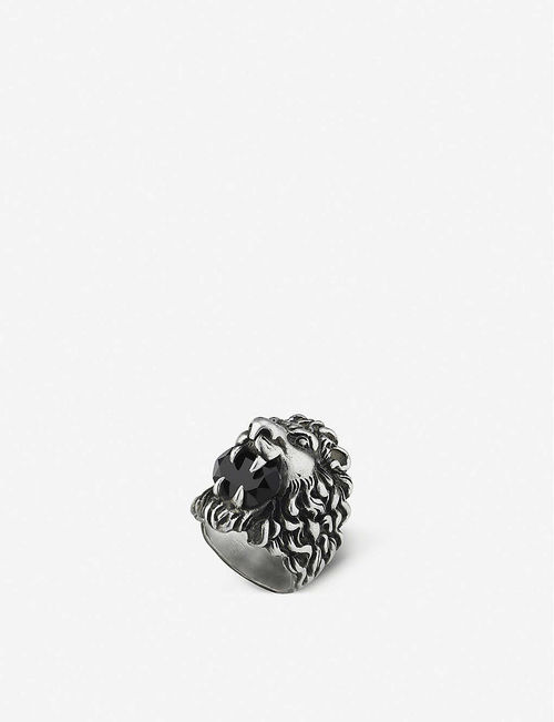 Lion head aged metal ring