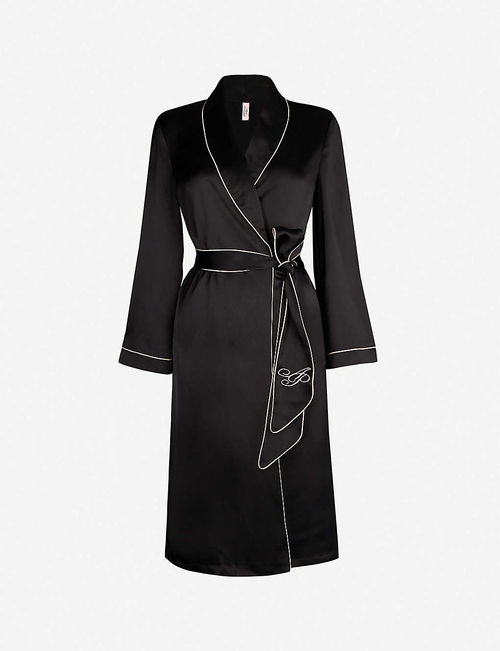 Contrast-piped silk robe