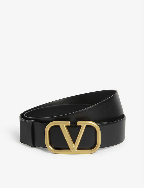 V logo leather belt