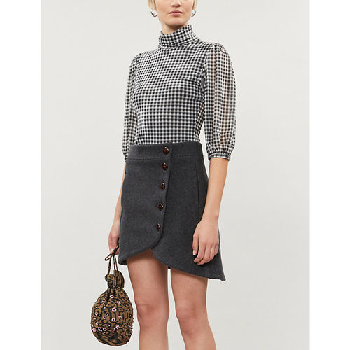 Button wool-blend mini skirt