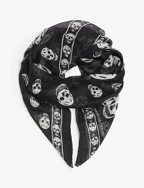 Skull print silk scarf