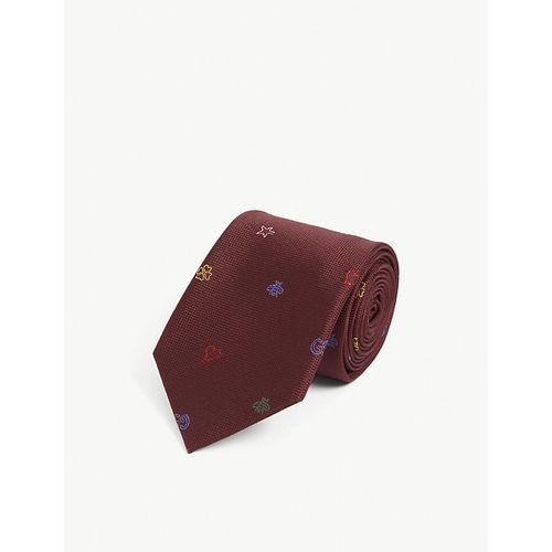 Graphic-embroidered silk tie