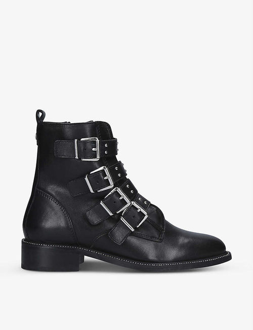 Strap leather ankle boots