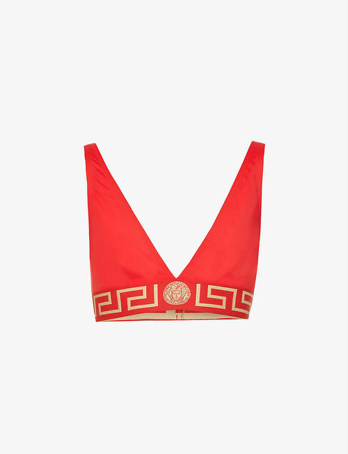 Greca-border V-neck bikini top