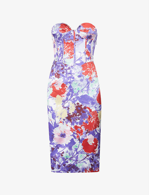 Floral-print satin-crepe midi...