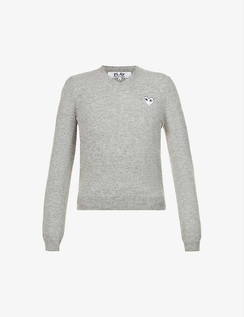 Heart-embroidered wool jumper