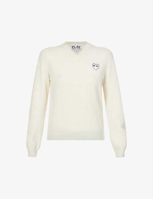 Heart-embroidered wool jumper