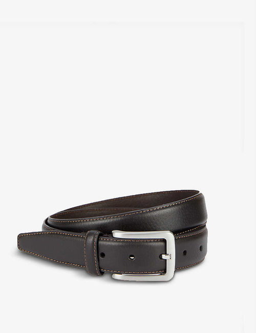 Logo-engraved leather belt