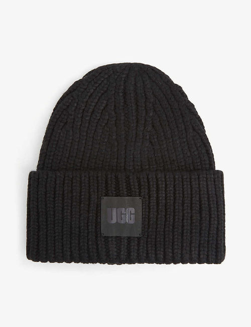 Logo-patch knitted beanie hat