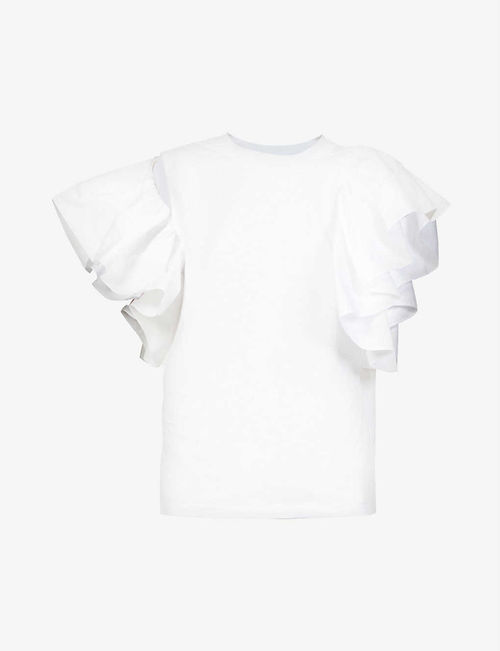 Ruffled cotton-jersey T-shirt