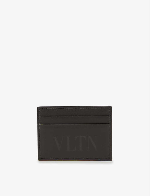 Logo-print leather card holder
