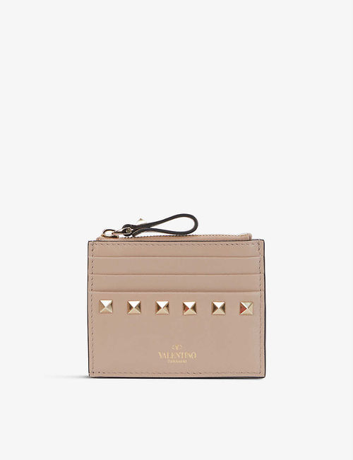 Rockstud leather card holder