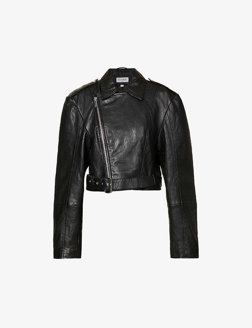 Kelsey belted leather jacket