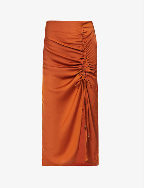 Ruched stretch-crepe midi...