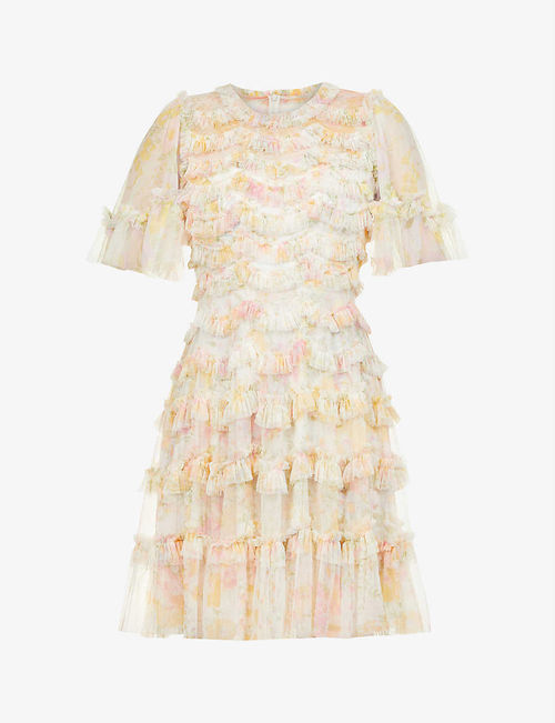 Sunrise floral-printed tulle...