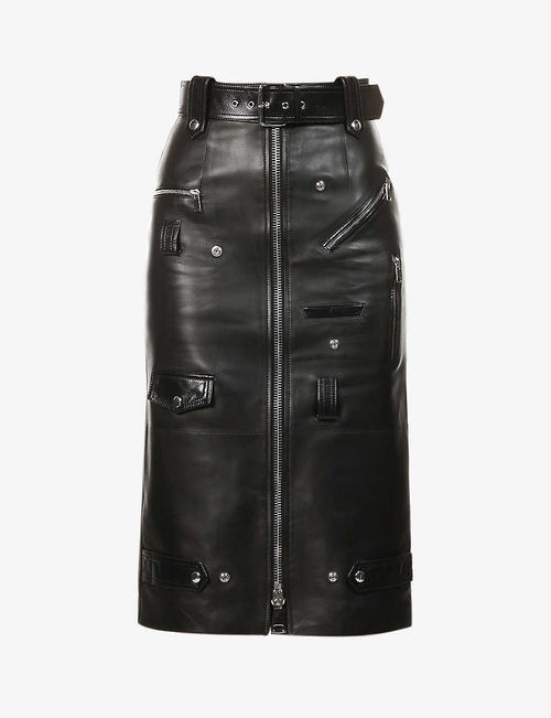 High-waist leather midi skirt