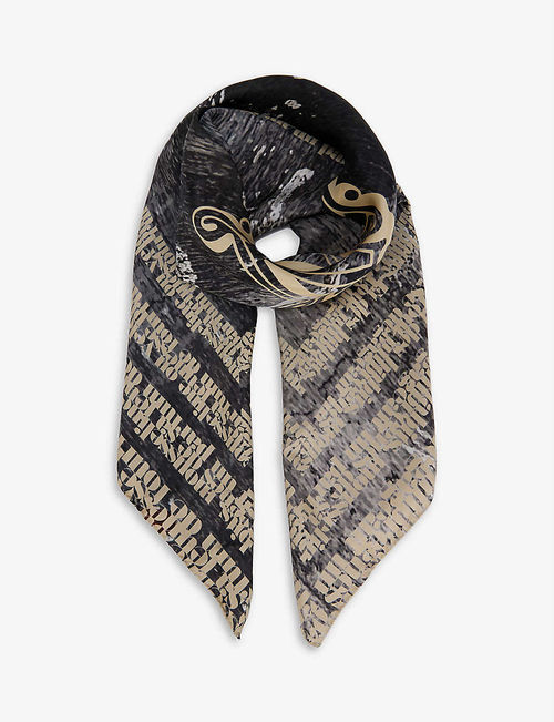 Graphic-print silk scarf