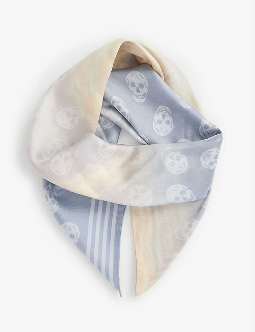 Biker skull-print silk scarf