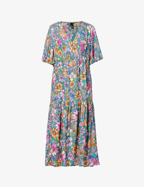 Cher floral-print crepe midi...