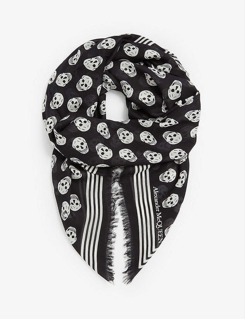 Biker skull-print woven scarf