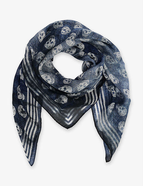 Biker skull-print woven scarf