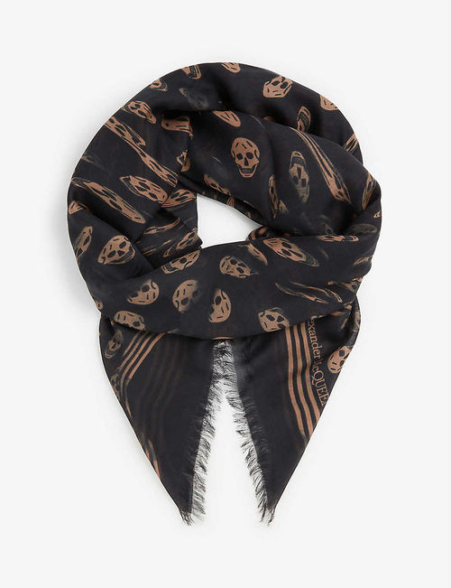 Biker skull-print woven scarf