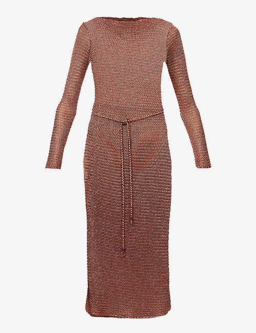 Anneke belted woven midi dress