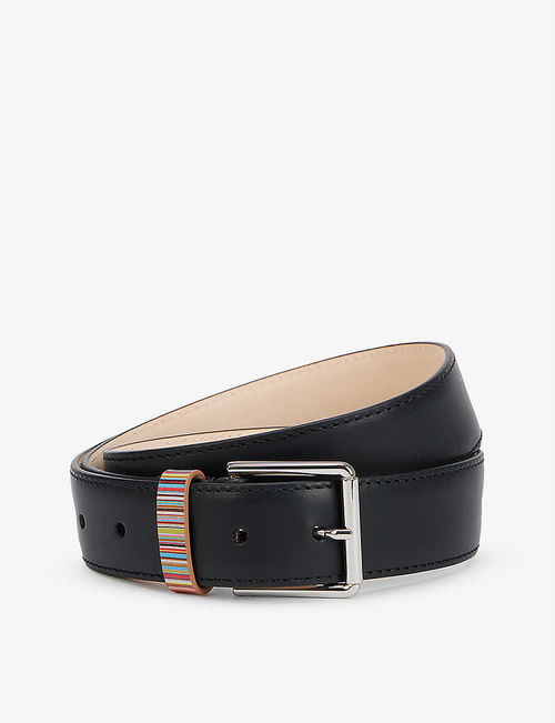 Stripe detail leather belt