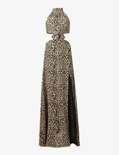 Leopard-print cut-out silk...