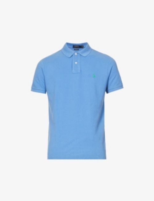 Green Logo-embroidered stretch-cotton polo shirt, Polo Ralph Lauren