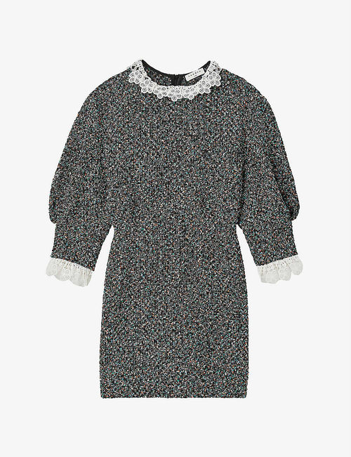 Yseult lace-trim tweed mini...