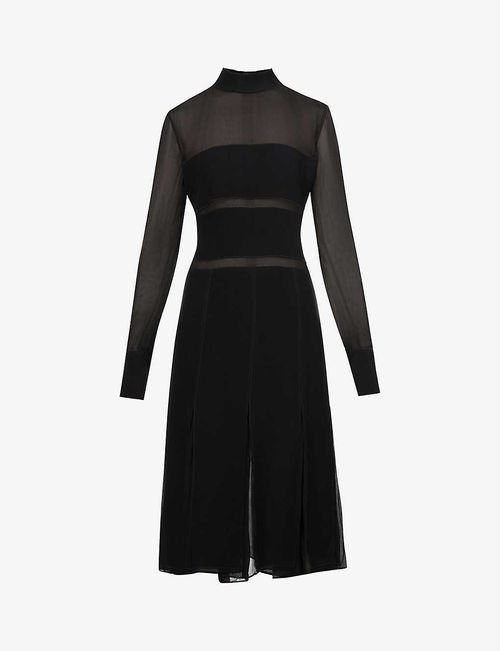 Mesh-panel woven midi dress