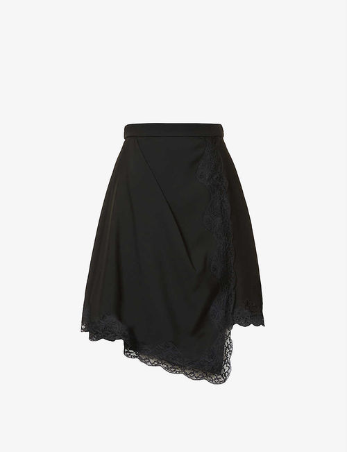 Asymmetric-hem lace-trimmed...