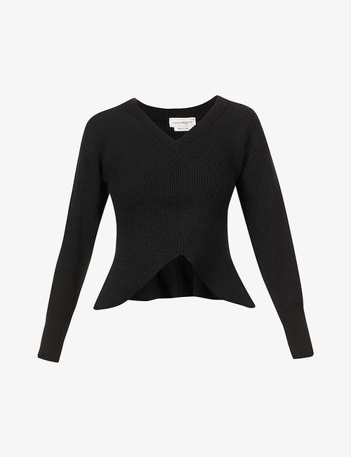 Dropped-shoulder peplum wool...