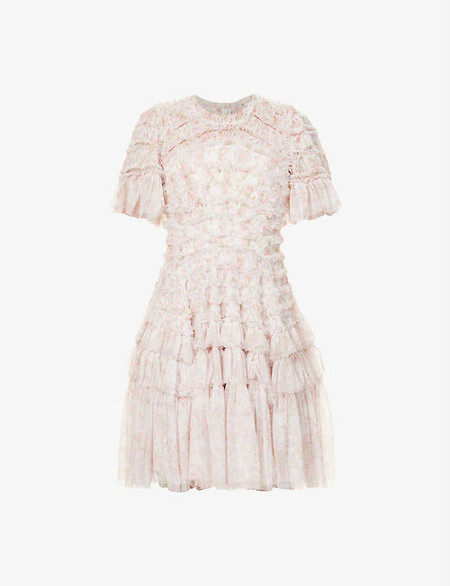 Vintage floral ruffled woven...