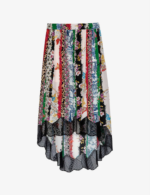 Joslin mixed-print lace-hem...