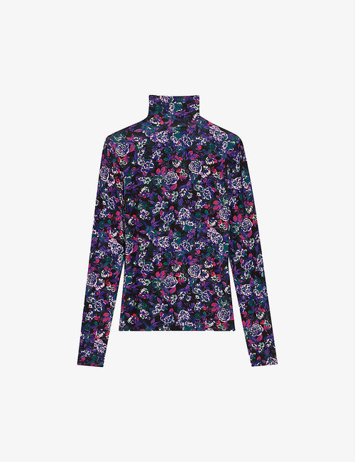 Floral-print roll-neck...