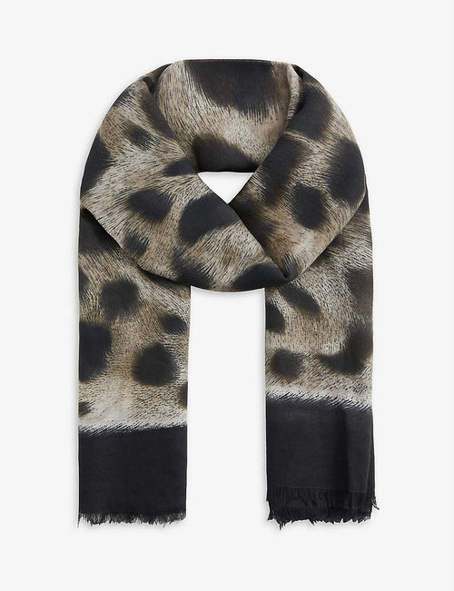 Leopard-print woven scarf