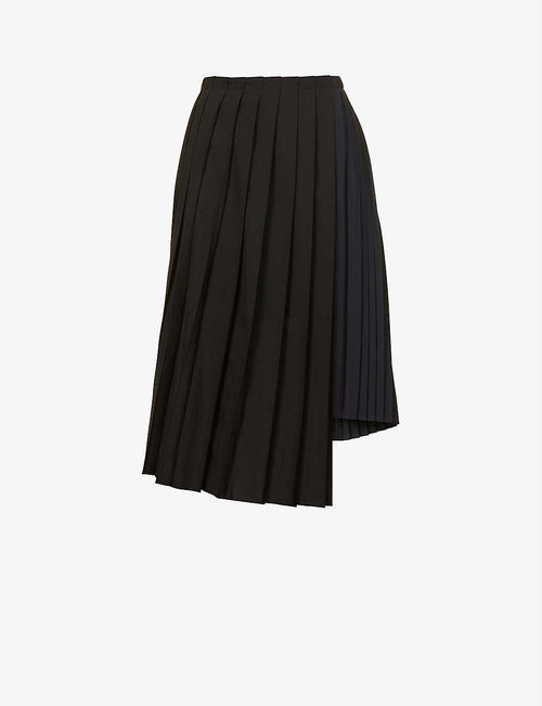 Asymmetric pleated woven midi...