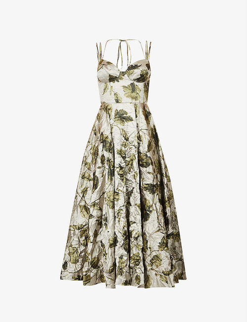 Rea floral-pattern satin midi...